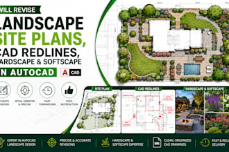 revise landscape site plans, cad redlines, hardscape and softscape in autocad