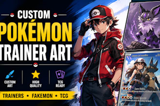 draw custom pokemon trainer, pokemon tcg card art or fakemon