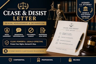 draft a cease and desist letter for sexual harassment or defamation