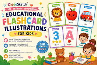 create cute educational flashcard illustrations for kids