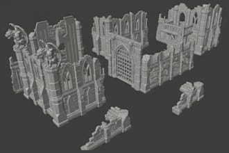 do custom 3d terrain, castles and 40k buildings for 3d, resin printing