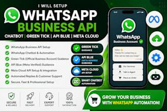 setup business whatsapp API, whatsapp chatbot, green tick, API blue, meta cloud
