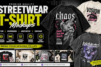 create streetwear t shirt mockups, y2k, oversized and aesthetic t shirt mockups