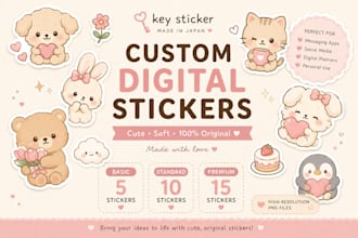 create cute custom digital stickers for you