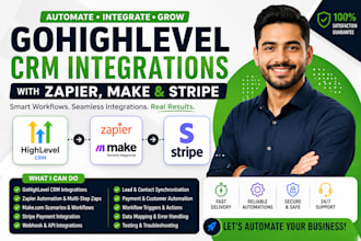setup gohighlevel CRM integrations with zapier, make and stripe