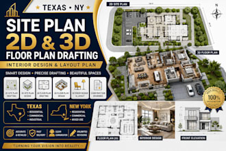 site plan 2d and 3d floor plan drafting interior design and layout plan texas ny
