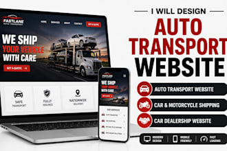 design auto transport website, car motorcycle shipping, car dealership website