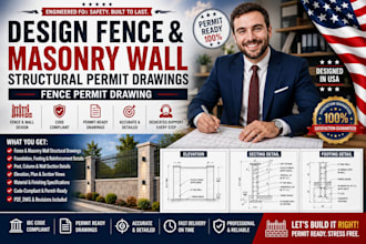design fence masonry wall structural permit drawings fence permit drawing