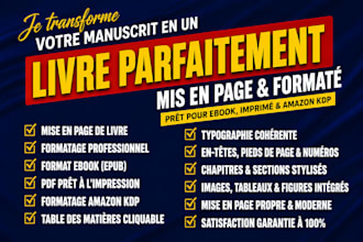 formatez, mettre en page votre livre pour ebook, impression et publication  KDP