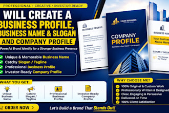 create business name and slogan business profile, company profile brand identity