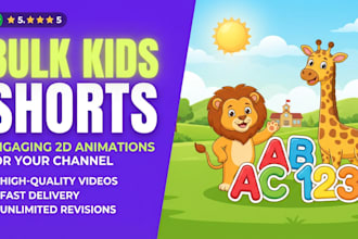 create bulk youtube shorts and 2d kids animation for cash cow channels