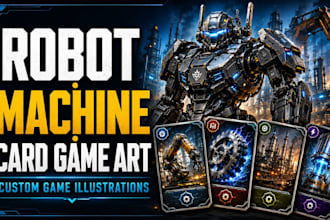 create robot machine and industrial card game illustrations