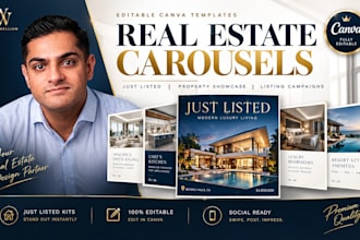 design real estate canva property carousel just listed realtor graphics