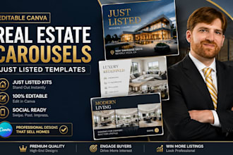 design real estate canva property carousel just listed realtor graphics