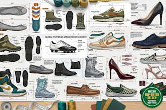 create a footwear shoe design sneakers loafers heels boots slid sandal tech pack