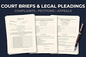 draft court briefs, lawsuit complaints, petitions, appellate and appeal briefs