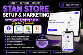 do stan store setup, stan store marketing, gumroad, shopify etsy digital product