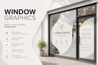 design modern window graphics shopfront, storefront, cafe front