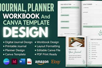 design digital journal, planners, printable journal and canva journal template