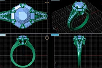 create 3d jewelry cad design for 3d printing and rendering, ring necklace