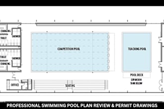 review stamp swimming pool plan pool design for city permit, permit ready plan