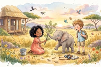 create whimsical watercolor illustration, watercolor children book illustration