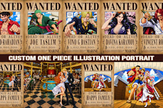 draw custom one piece wanted poster character illustration