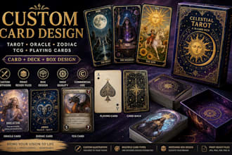 design custom tarot, oracle, zodiac, playing cards, tcg and card box