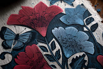 make a vintage art illustration with linocut art