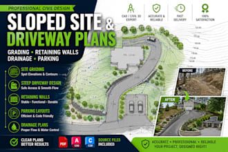 design site grading, retaining wall, steep driveway and parking plans