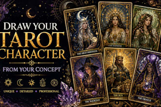 draw tarot card character illustration art from your concept