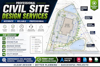 design professional civil site plans, grading, drainage, stormwater and utility