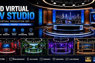 create professional 3d TV studio, news broadcast, virtual production set design