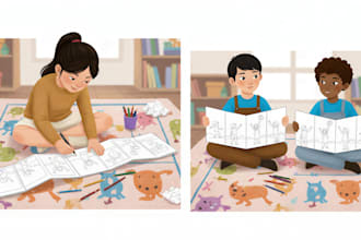drawing children book illustrations and cover layout