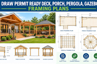 draw permit ready deck, porch, pergola, gazebo framing plans