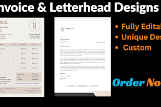 design professional invoices, receipt, custom letterhead with editable file