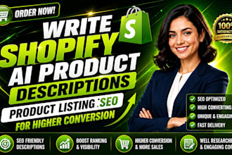 write shopify ai product descriptions product listing SEO for higher conversion