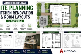 do architectural site planning, kitchen, renovation, and room layouts in autocad