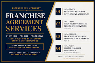 draft custom area development and franchise territory contracts as USA attorney