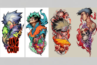 design black and grey or color anime tattoo art