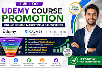 udemy course promotion, kajabi, thinkific online course marketing, website sales