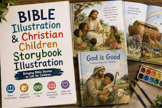 create christian and bible story illustrations for children