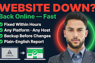 fix website down, white screen, dns or database connection error