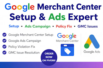 setup google merchant center do ads campaign fix policy violation and gmc issue