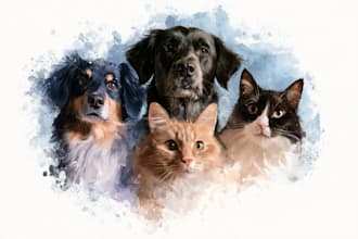 paint dog, cats, whatever pet portrait with watercolor