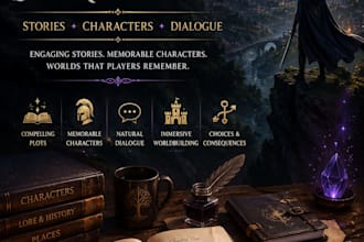 write engaging fantasy game stories, characters and dialogue