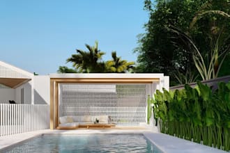 do backyard landscape design 3d rendering for pool, patio, pergola, deck garden