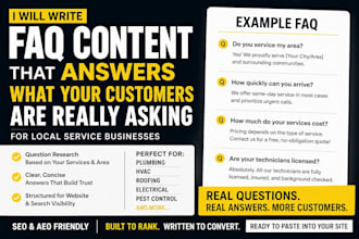 write faq and answer content for your local service business
