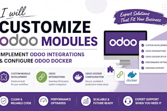 customize odoo modules, implement odoo integrations and configure odoo docker