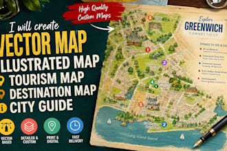 create vector map, illustrated map, tourism map, destination map, city guide
